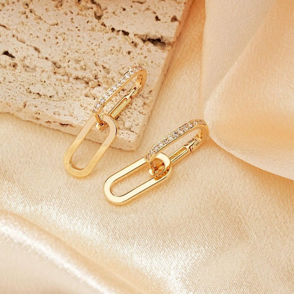 18K Gold Plated Paperclip Earrings for Women Convertible Dangle Hoops - Picture 6 of 9